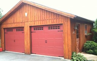 garage with red doors
